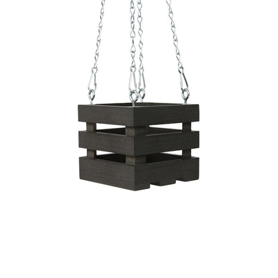 4 inch Wooden Vanda Basket with Hanger - Charcoal