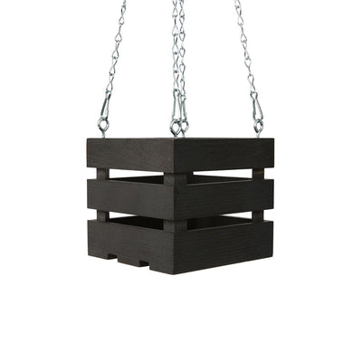 6 inch Wooden Vanda Basket with Hanger - Charcoal