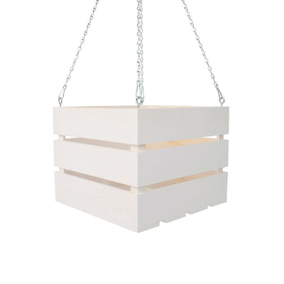 8 inch Wooden Vanda Basket with Hanger - White