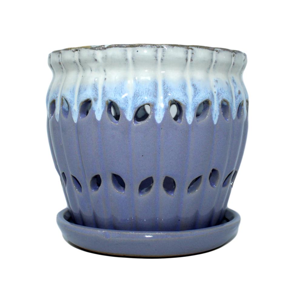 10 inch ceramic flower pots 10" Cream Over Lavender Pinwheel Fluted Ceramic Planter – rePotme