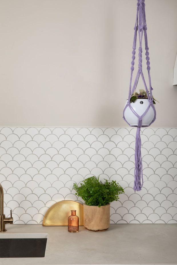 Macrame Hanger Self Watering Set - Lavender Purple + Designer White