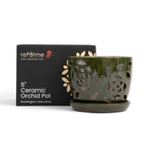 5" Emerald Green Floral Cutout Orchid Pot