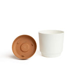 8" Contemporary Flower Pot with Saucer - Designer White