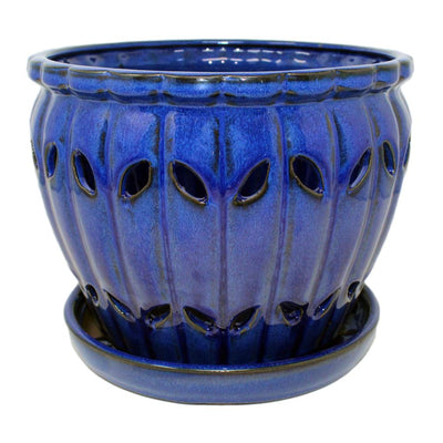 9" Midnight Blue Pinwheel Fluted Ceramic Planter