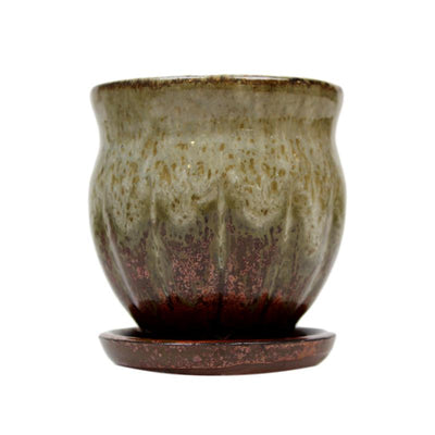 3" Honey Cream Over Copper Ceramic Succulent Pot - Amphora Vase