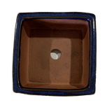4" Midnight Blue Square Ceramic Succulent Pot With Decorative Bamboo Saucer