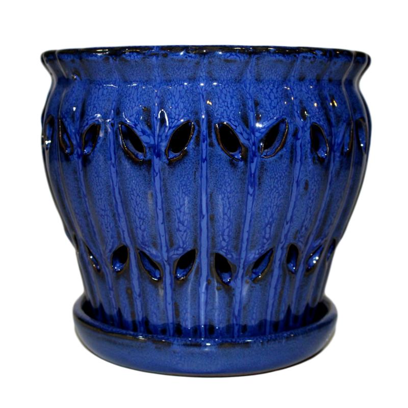 allen + roth blue ceramic plant saucer 8" Midnight Blue Pinwheel Fluted Ceramic Planter – rePotme