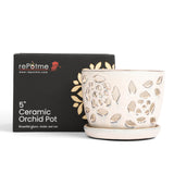 5" White Diamond Floral Cutout Orchid Pot
