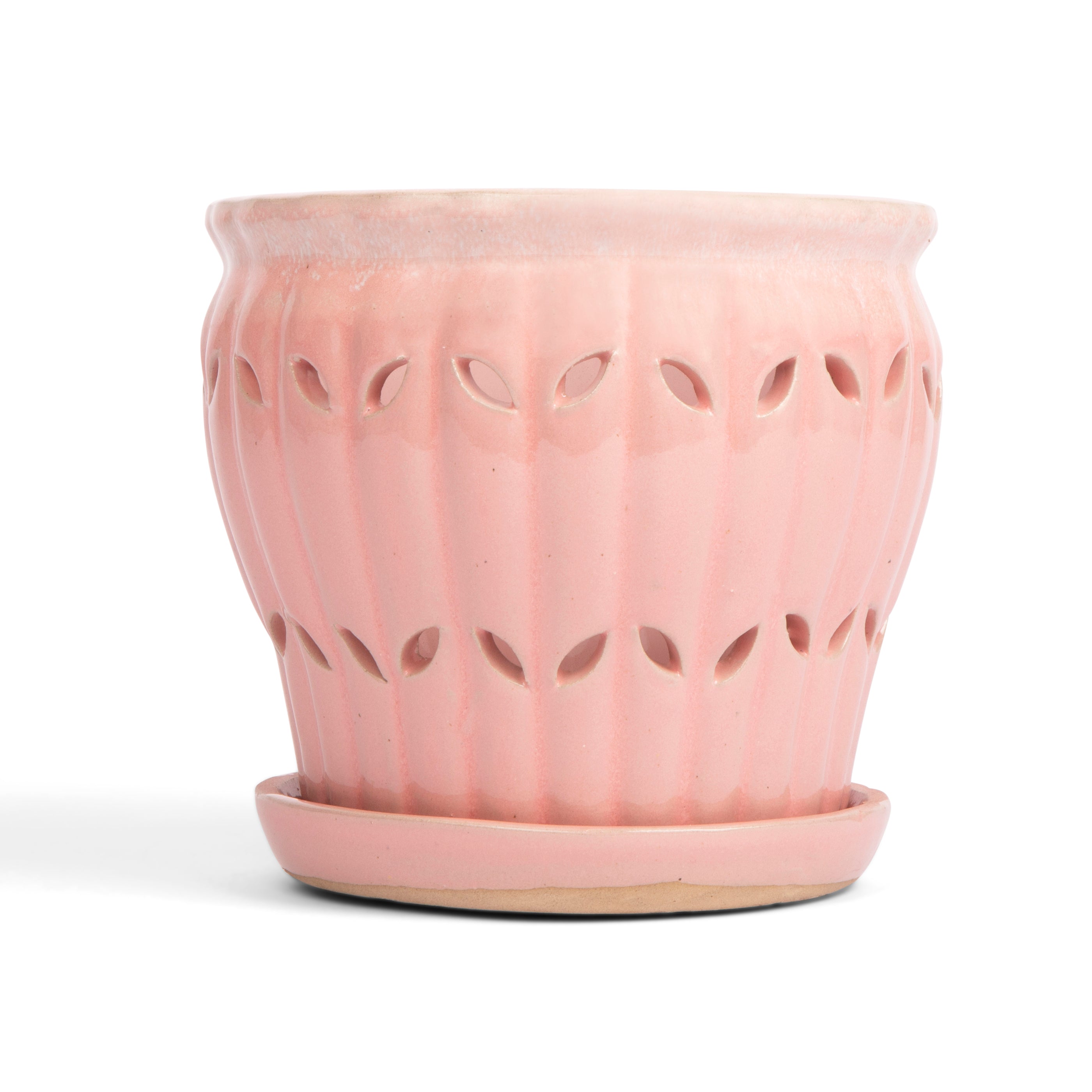 cream plant pot 6" Cream Over Cotton Candy Pinwheel Fluted Orchid Pot
