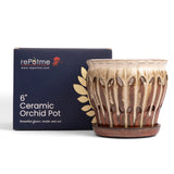 6" Honey Cream Over Copper Pinwheel Fluted Orchid Pot