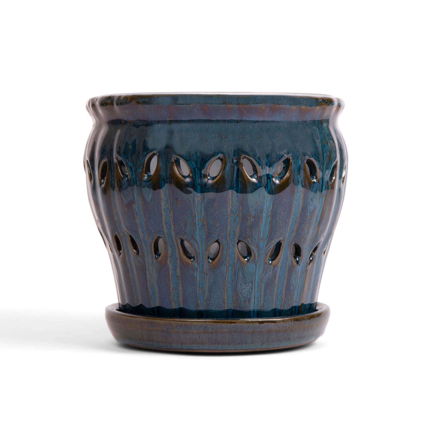 dark teal plant pot 6" Teal Jade Pinwheel Fluted Orchid Pot