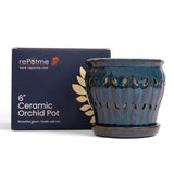 6" Teal Jade Pinwheel Fluted Orchid Pot