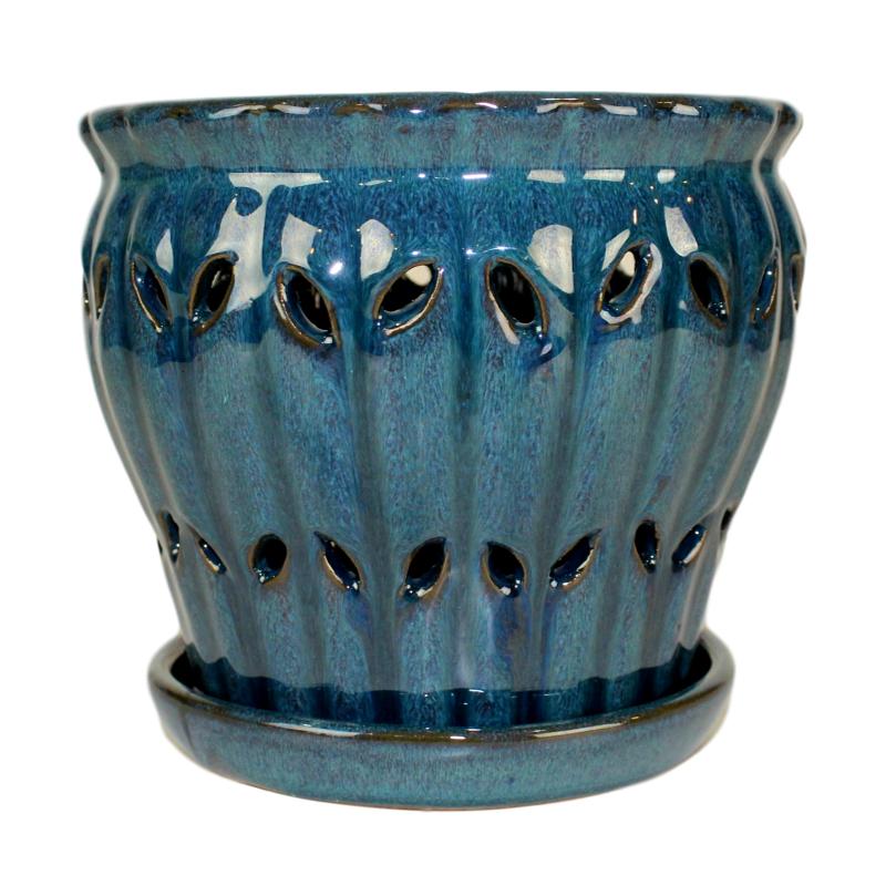 ceramic planter pots for sale 8" Teal Jade Pinwheel Fluted Ceramic Planter