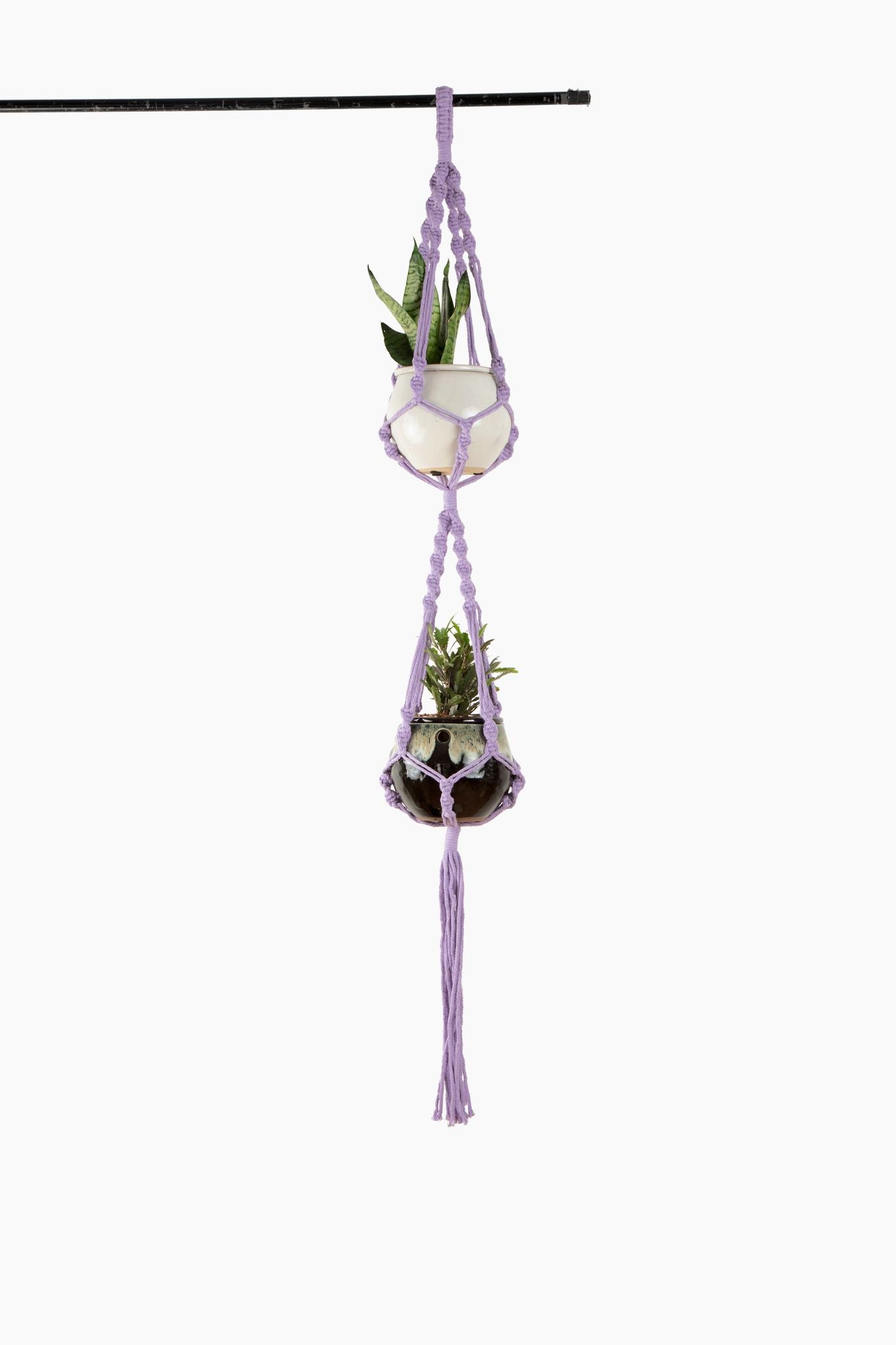 purple macrame plant hanger Deluxe Hand Woven Double Macrame Hanger