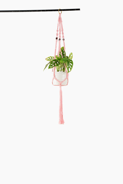 Deluxe Hand Woven Macrame Hanger with Beads - Rose Quartz