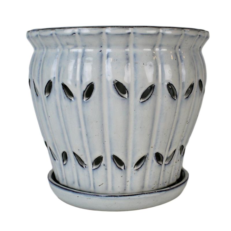 8 ceramic plant pot 8" White Diamond Pinwheel Fluted Ceramic Planter