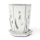 4" x 6" White Diamond Fluted Hexagon Ceramic Orchid Pot