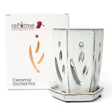 4" x 6" White Diamond Fluted Hexagon Ceramic Orchid Pot