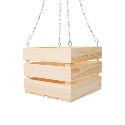 10 inch Wooden Vanda Basket with Hanger - Natural