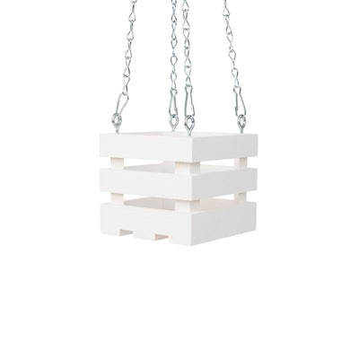 4 inch Wooden Vanda Basket with Hanger - White