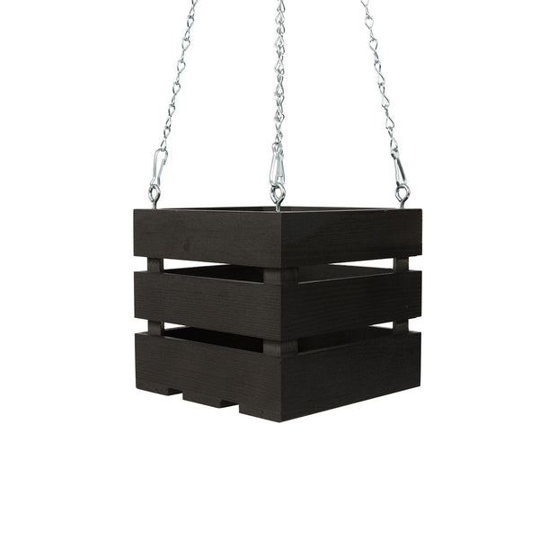 5 inch Wooden Vanda Basket with Hanger - Charcoal