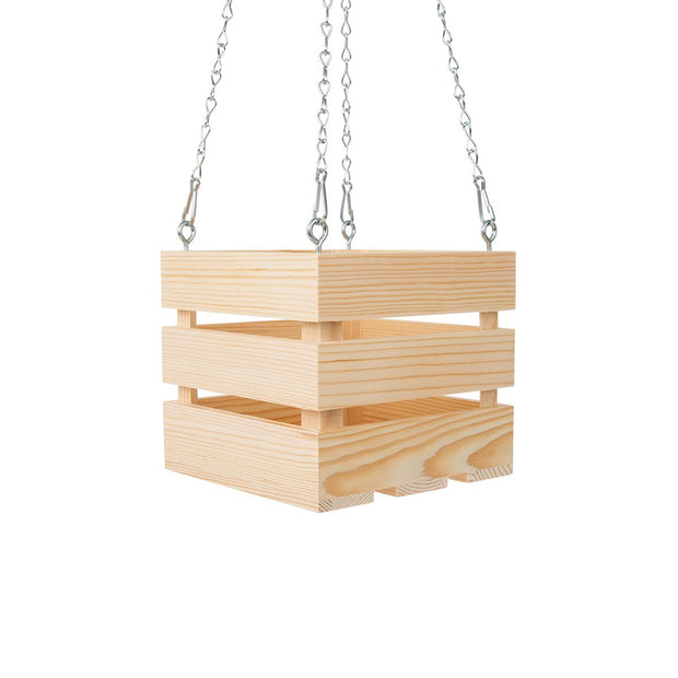 8 inch Wooden Vanda Basket with Hanger - Natural