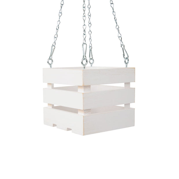 5 inch Wooden Vanda Basket with Hanger - White