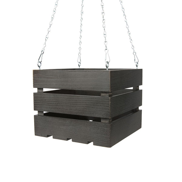 8 inch Wooden Vanda Basket with Hanger Charcoal rePotme