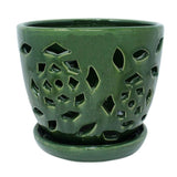 8" Emerald Green Floral Cutout Ceramic Planter