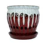 10" Cream Over Garnet Pinwheel Fluted Ceramic Planter