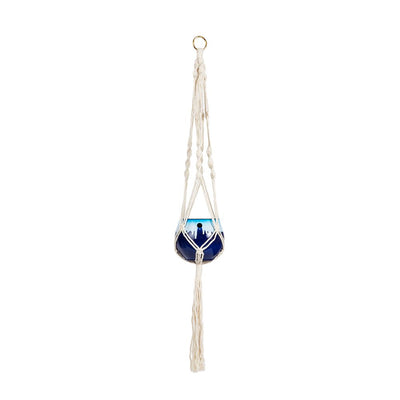 Macrame Hanger Self Watering Set - Linen White + Blizzard Blue