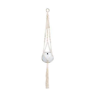 Macrame Hanger Self Watering Set - Linen White + Designer White