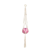 Macrame Hanger Self Watering Set - Linen White + Blush Pink