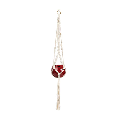 Macrame Hanger Self Watering Set - Linen White + Ruby Red