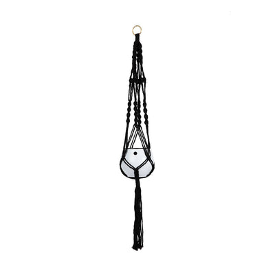 Macrame Hanger Self Watering Set- Obsidian Black + Designer White