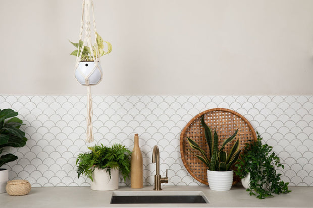 Macrame Hanger Self Watering Set - Linen White + Designer White