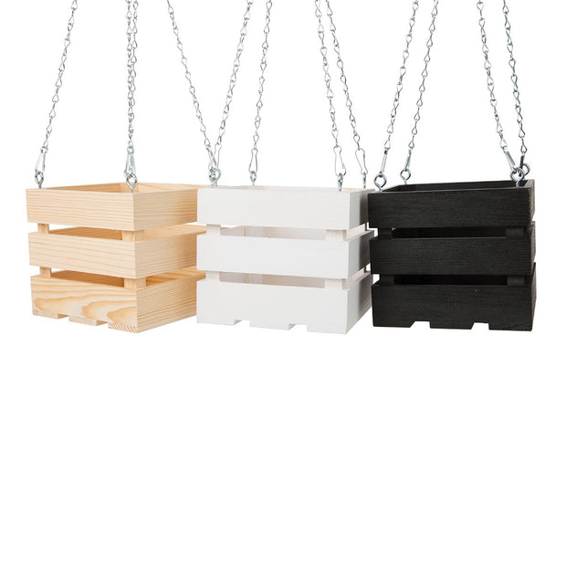 8 inch Wooden Vanda Basket with Hanger - Charcoal
