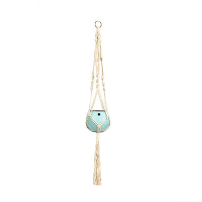 Macrame Hanger Self Watering Set - Linen White + Ocean Blue