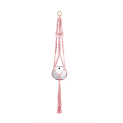 Macrame Hanger Self Watering Set - Rose Quartz + Designer White