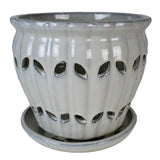 9" White Diamond Pinwheel Fluted Ceramic Planter