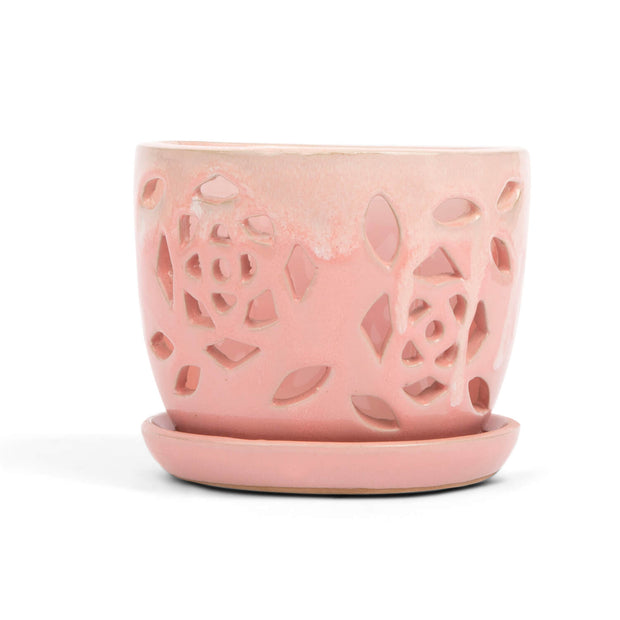 5" Cream Over Cotton Candy Floral Cutout Orchid Pot