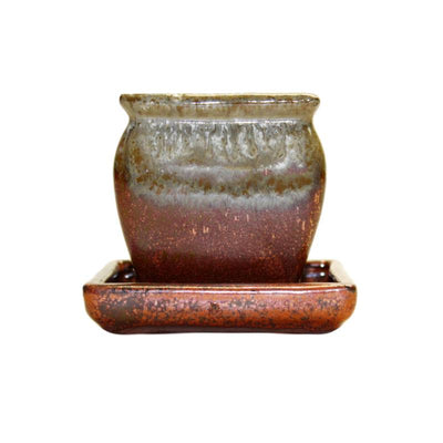 3" Honey Cream Over Copper Ceramic Succulent Pot - Rounded Rectangle