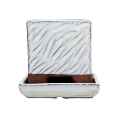 3" White Diamond Ceramic Succulent Pot - Rugged Square