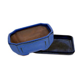 6" Bay Blue Sculpted Oval Ceramic Bonsai Pot