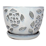 7" White Diamond Floral Cutout Orchid Pot
