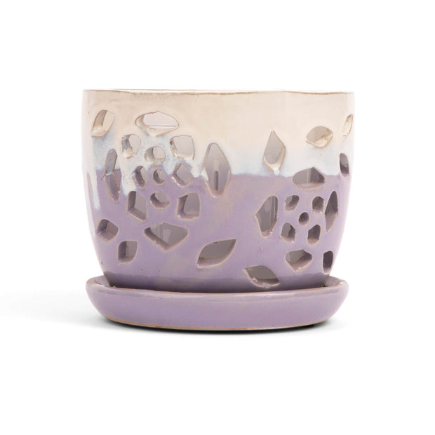 5" Cream Over Lavender Floral Cutout Orchid Pot