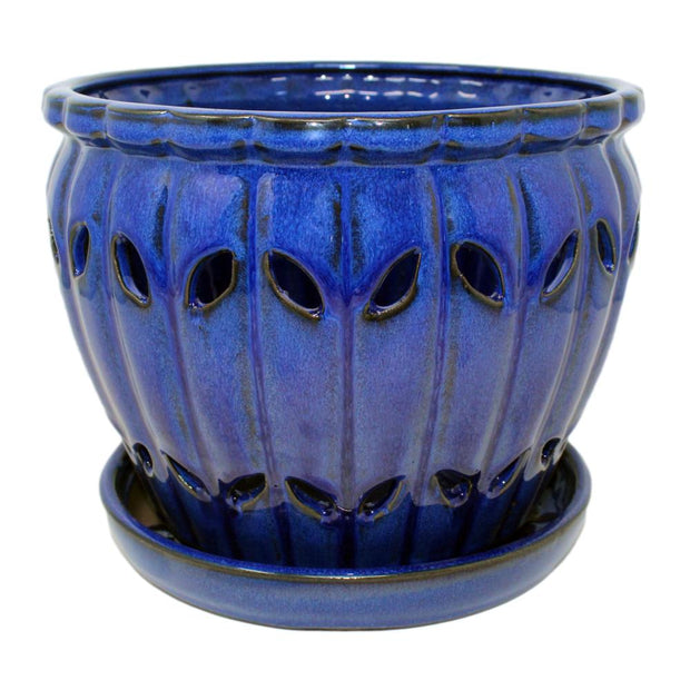 9" Midnight Blue Pinwheel Fluted Orchid Pot