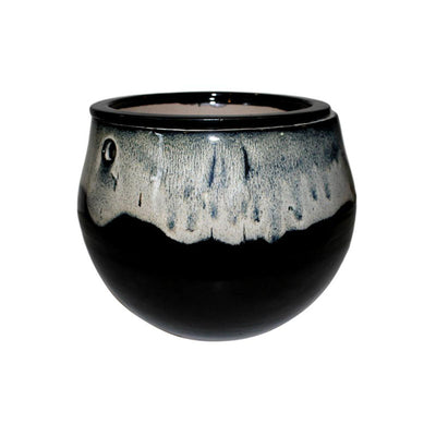 8" White Diamond Over Onyx Teardrop Self Watering Pot