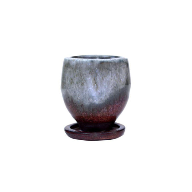 2" Honey Cream Over Copper Ceramic Succulent Pot - Elliptical Elegance