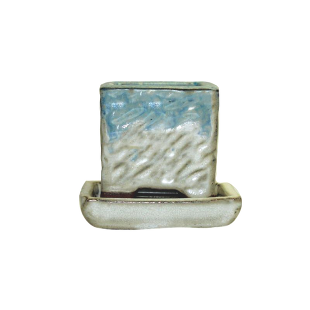 2" Ocean Mist Over White Diamond Ceramic Succulent Pot - Rugged Square